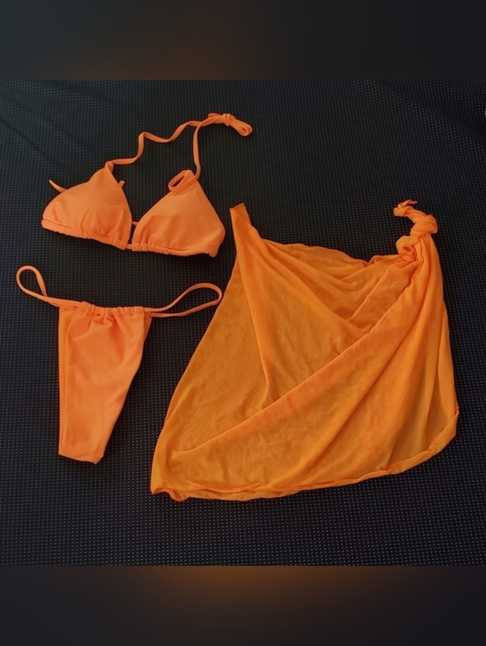 Matte Collection Vibrant Orange Bikini Set with Cover-Up